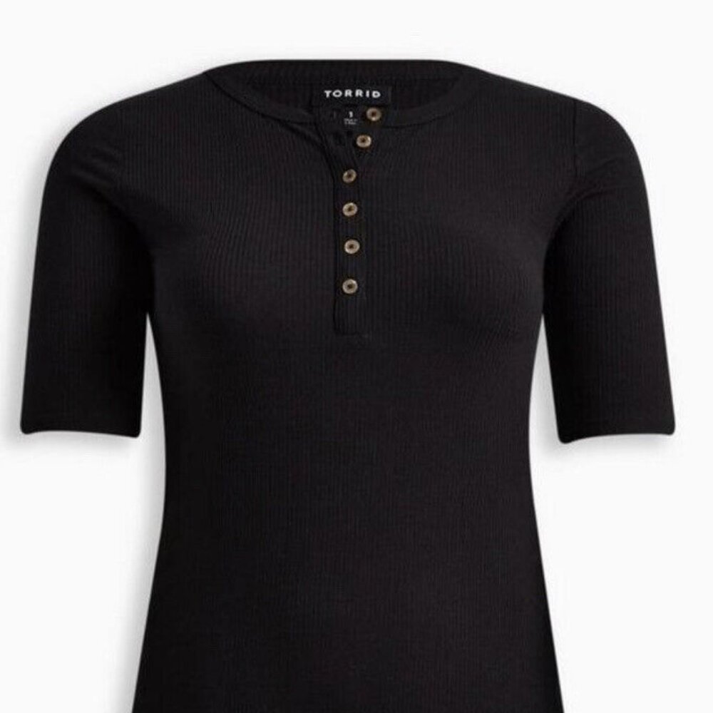 TORRID Super Soft Ribbed Henley Elbow Sleeve Tee
